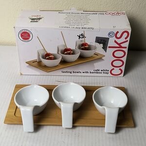 White Tasting Bowls with Bamboo Tray